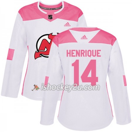 Dame NHL New Jersey Devils Trøje Adam Henrique 14 Adidas 2017-2018 Hvid Lyserød Fashion Authentic